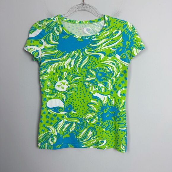 LILLY PULITZER | Karrie Crewneck Tee Limeade Roar of the Jungle Women’s Size XS - Picture 2 of 8